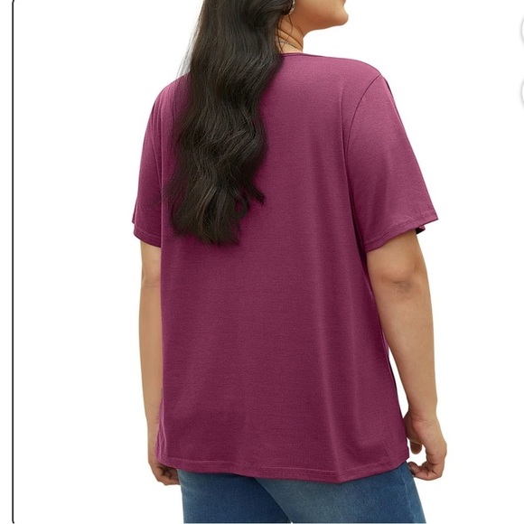 BloomChic Plus Size Solid Pleated Front Button Detail V Neck T-shirt - Picture 3 of 5